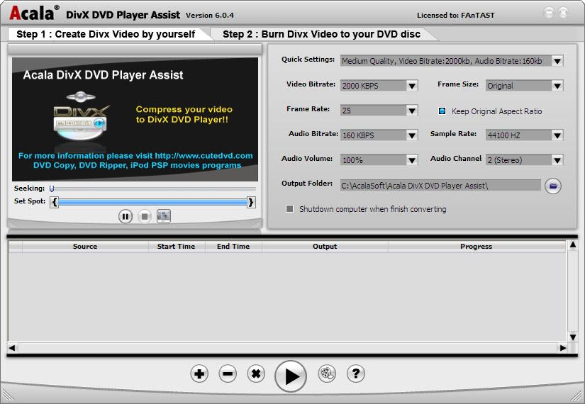 MP4媒体工具,Acala DivX DVD Player Assist.